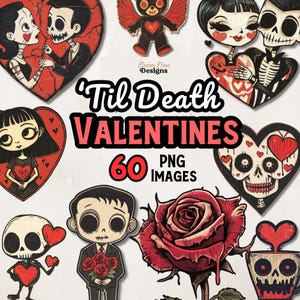 Imágenes prediseñadas de San Valentín espeluznantes, imágenes PNG de San Valentín gótico, imágenes prediseñadas de parejas, pegatinas de San Valentín, amor romántico oscuro, día de San Valentín de Halloween