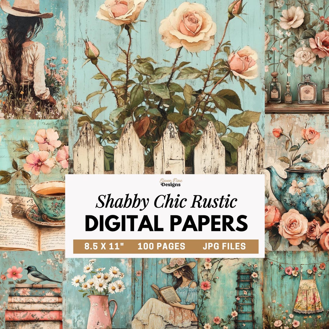 Rustic Shabby Chic Digital Papers, Farmhouse Scrapbook Paper, Vintage ...