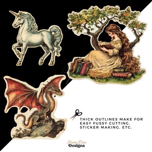 Clipart fantasy medievale, grafica libraria, illustrazioni fiabesche vintage, materiale effimero per junk journal, download digitale immediato, immagini PNG per scrapbooking immagine 14