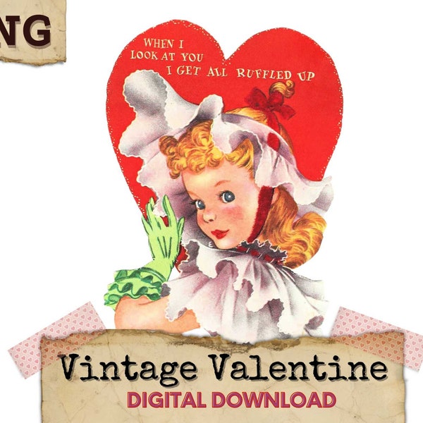 Vintage Valentines Clipart, Retro Valentines, Retro Clipart, Valentine Digital Download, Vintage Valentines Girl PNG, Digital Clipart