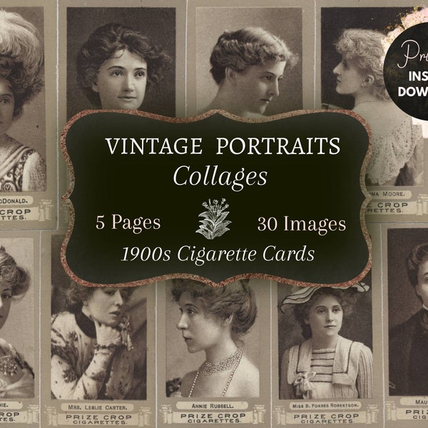 Digital Ephemera, Junk Journal Ephemera, Vintage Photos, Printable Ephemera Journal Cards, Collage Sheets, Cigarette Cards, Digital Download