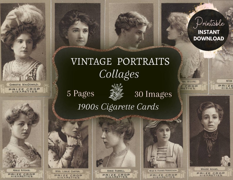 Digital Ephemera, Junk Journal Ephemera, Vintage Photos, Printable Ephemera Journal Cards, Collage Sheets, Cigarette Cards, Digital Download 