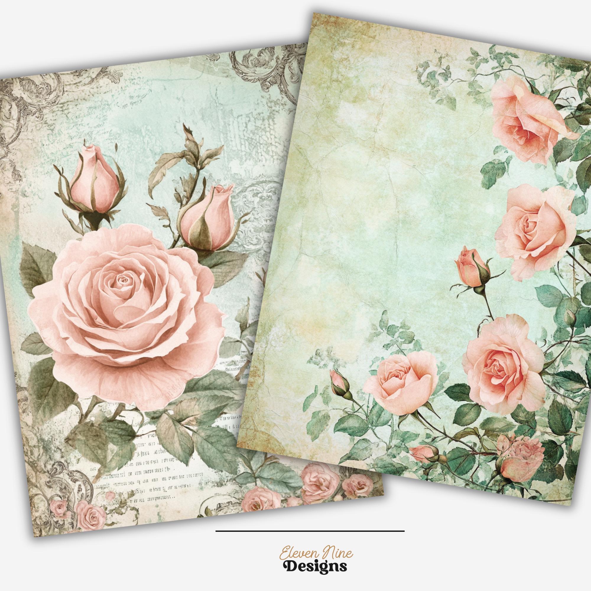 Shabby Chic Rose Digital Papers, Vintage Rose Scrapbook Paper, Romantic ...