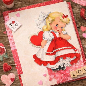 Vintage Valentines Clipart, Retro Valentines, Retro Clipart, Valentine Digital Download, Vintage Printable Valentines Girl PNG image 3
