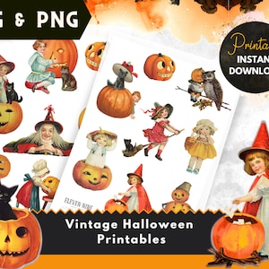 Halloween Digital Collage Sheet, Vintage Halloween Printable, Digital Halloween Ephemera for Junk Journals, Collages, Scrapbooks,Fussy Cut