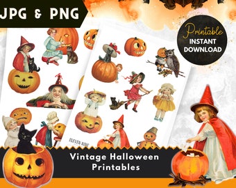 Collage de Halloween vintage, imágenes efímeras (descarga digital)