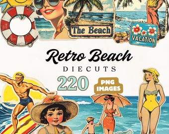 Retro Beach Clipart, Vacation Theme Graphics, Vintage Beach Illustrations, Summer Coastal Digital Images, Instant Download, Beach PNG