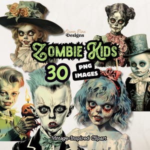 Zombie Kids Clipart Set, Spooky Children Graphics, Halloween Clip Art, Horror PNG, Zombies Clip Art Instant Digital Download, Commercial Use