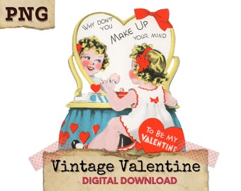 Clipart di San Valentino vintage, San Valentino retrò, Clipart retrò, Download digitale di San Valentino, Ragazza di San Valentino stampabile vintage PNG