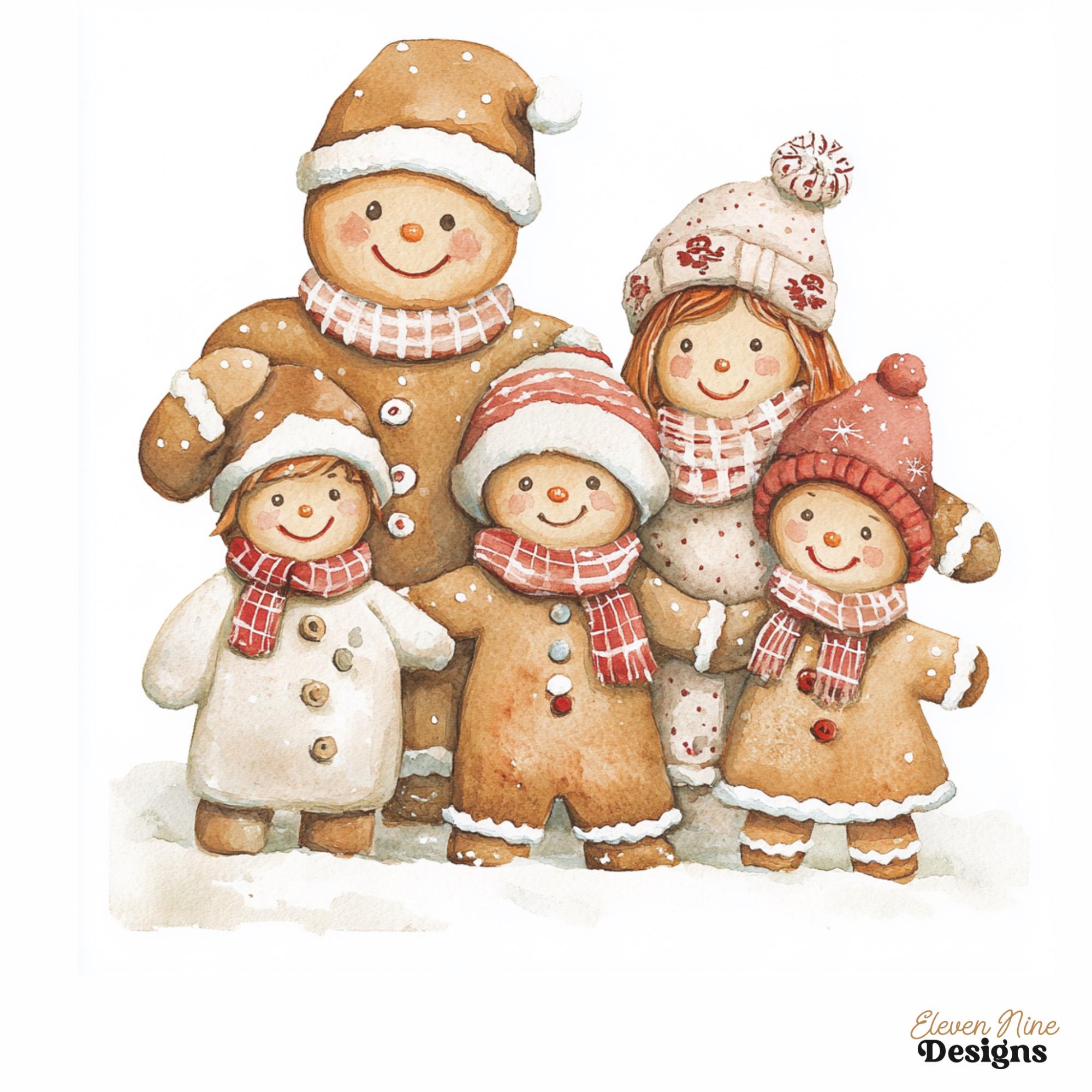 Gingerbread Family Vector Gingerbread Family Clipart, Watercolor Gingerbread Man JPG, Festive ...