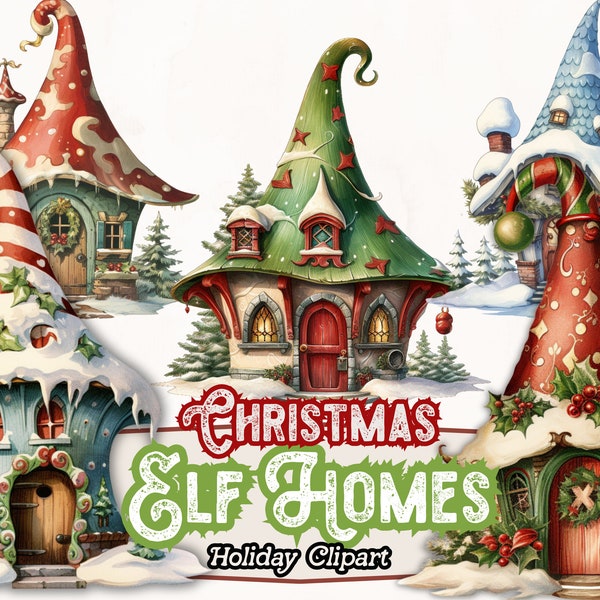 Christmas Elf House Clipart, Elf PNG, North Pole Clipart, Christmas Village, Christmas House, Elf Village, Santa's Village Digital Download