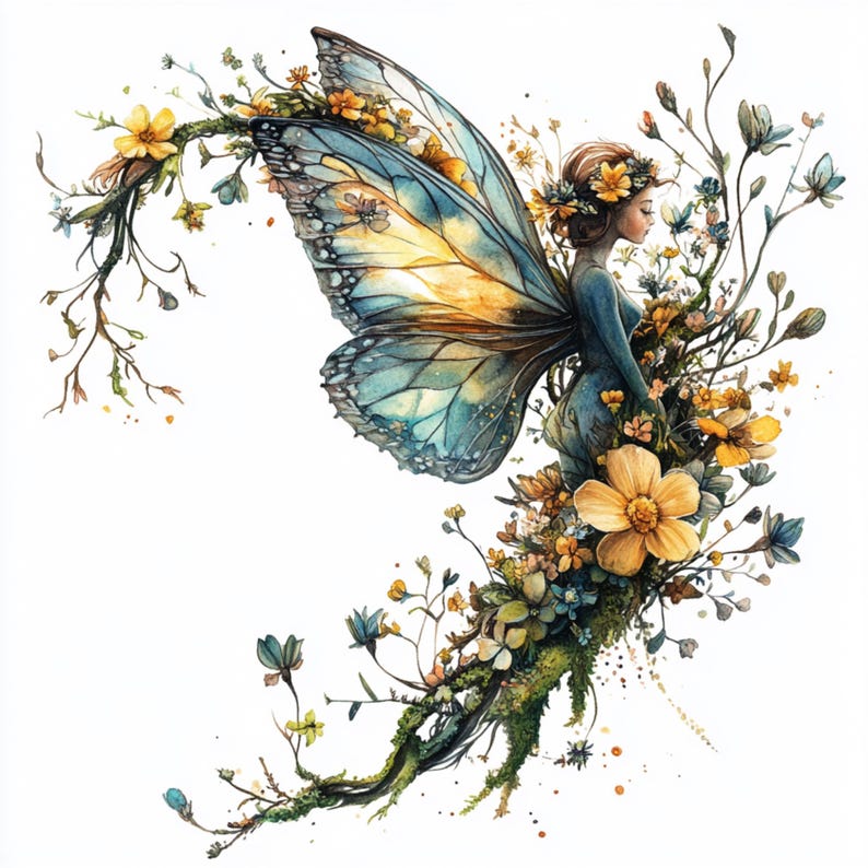 Watercolor Fairy Clipart, Floral Wreaths, Fantasy Art (JPG Digital ...
