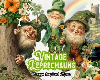 Clipart de duende, PNG del Día de San Patricio, Clipart irlandés, Día de San Patricio vintage, Clipart de Irlanda, PNG de trébol de la suerte, Arcoíris de olla de oro