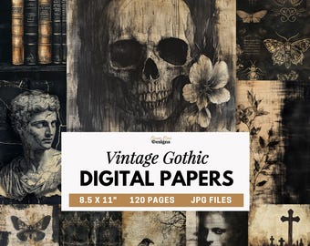 Vintage Gothic Digital Papers, Dark Academia Junk Journal Pages, Gothic Ephemera, Antique Grunge Backgrounds, Black Printable Paper