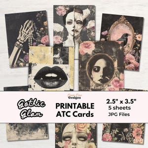 Gothic Glam Printable ATC Cards, Junk Journal Ephemera, Dark Academia Collage Sheets, Gothic Journal Cards, Vintage Gothic Portraits JPG