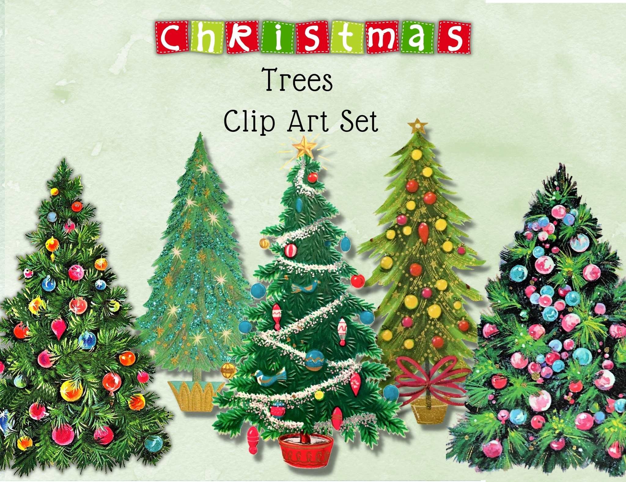 Christmas Tree Clipart PNG Tree Clipart Retro Vintage - Etsy