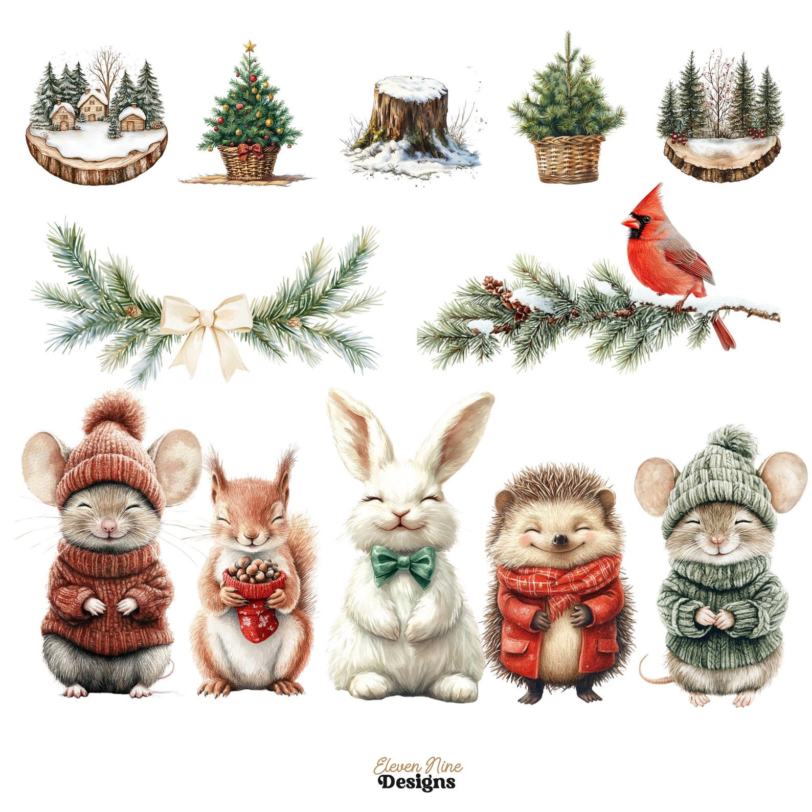 Woodland Christmas Clipart Bundle – Pngs of Cute Forest Animals in ...