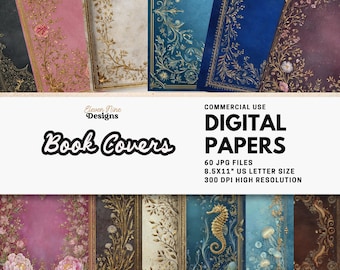 Vintage Ornate Book Cover Digital Paper, Antique Fantasy Journal Pages, Printable Old Book Covers, Junk Journal Ephemera, 8.5x11" JPGs