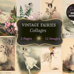 Fairy Digital Download, Fairy Printable, Vintage Illustrations Print, Vintage Digital Ephemera, Fairy art,Junk Journal,Digital Collage Sheet