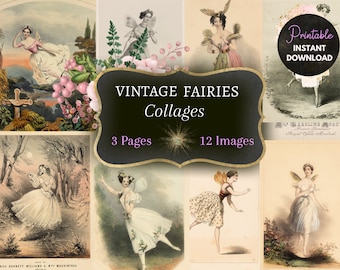 Vintage Fairy Dancer Collage, Ephemera Art Prints (Digital Download)