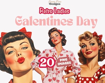 Retro Vintage 1950er Jahre Clipart, Valentinstag Hausfrau Clipart PNG, Papierpuppe PNG, Scrapbooking Journals, digitaler Download Clipart