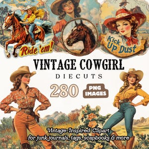 Clipart de Cowgirl Vintage, Gráficos de Tema Ocidental, Ilustrações de Cowgirl Retro, Imagens Digitais Country Western, Download Instantâneo, Cowgirl PNG