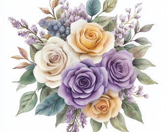 Purple Floral Clipart, Watercolor Purple Flowers, Wildflower Bouquet Illustrations, Botanical Art Prints, Flower Graphics, JPG Download