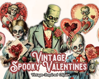 Spooky Valentines Clipart, Zombie PNG, Zombie Valentine Digital Download, Gothic Valentines, Halloween Valentines Day, for Commercial Use