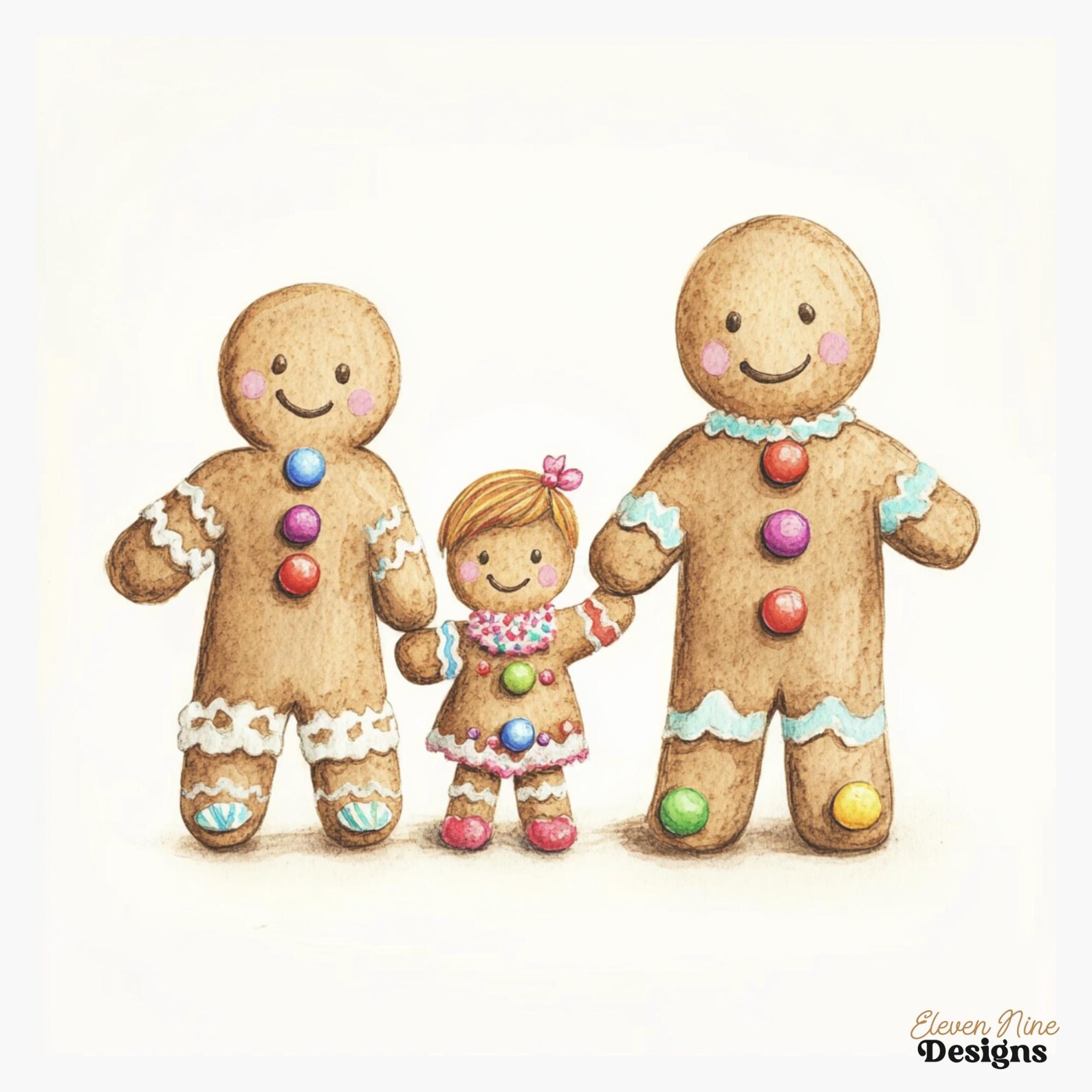 Gingerbread Family Vector Gingerbread Family Clipart, Watercolor Gingerbread Man JPG, Festive ...