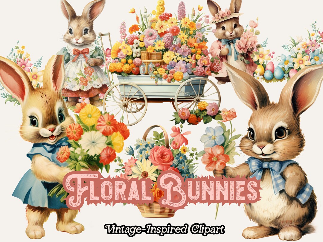 Easter Bunny PNG Clipart, Floral Easter Clipart, Cute Easter Clipart ...