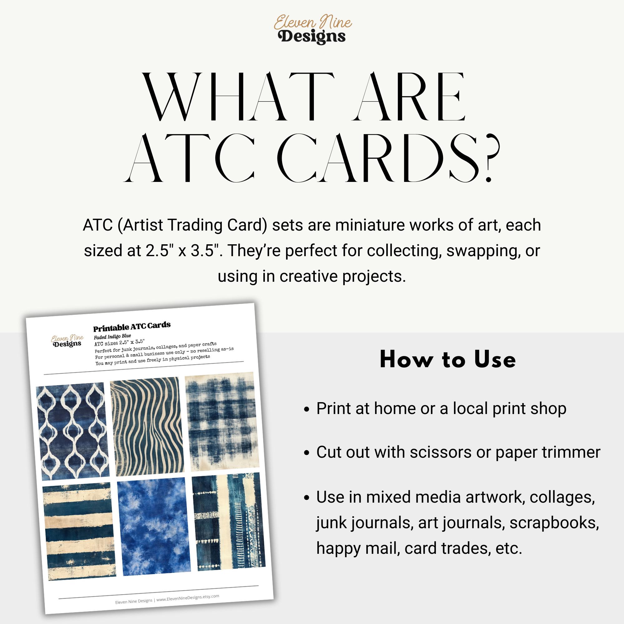 Faded Indigo Printable ATC Cards, Blue Junk Journal Ephemera, Vintage ...