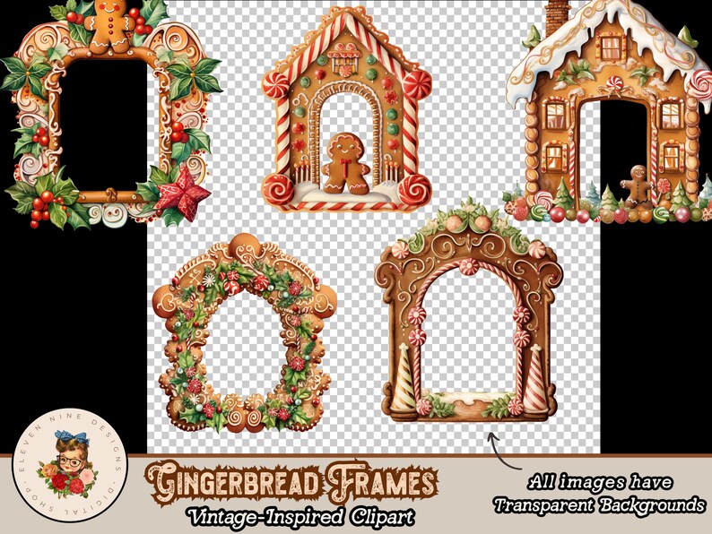 Gingerbread Frame Clipart, Christmas Gingerbread PNG, Vintage Christmas ...