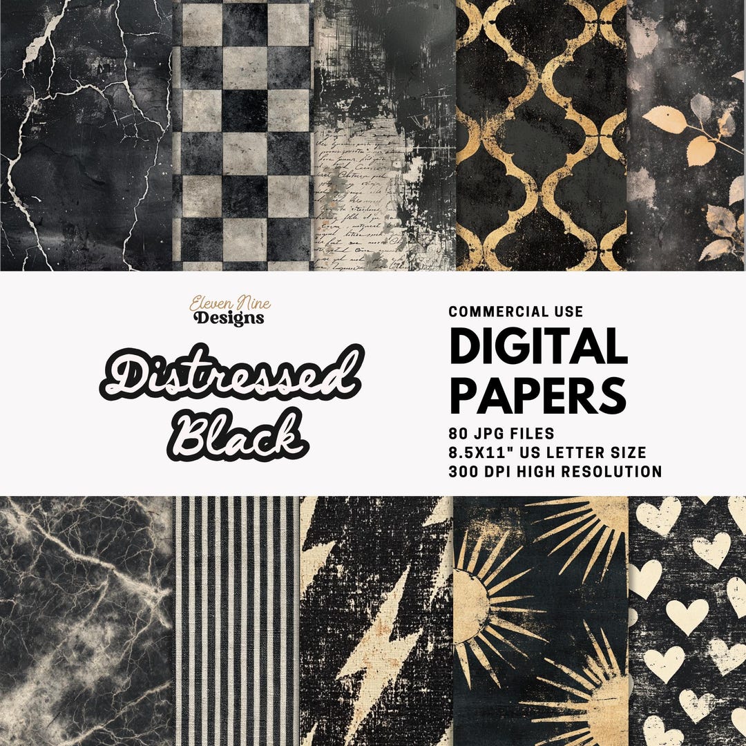 Distressed Black Digital Paper, Grunge Textures, Vintage Patterns ...
