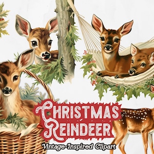 Rentier Clipart, Weihnachtscliparts, Retro Vintage Weihnachten, Hirsch Clipart, Rentier digitaler Download, Vintage Clipart, Vintage Rentier PNG