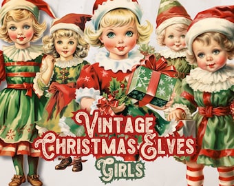 Christmas Elf Clipart PNG, Vintage Christmas Clipart, Elf Design, Elves Clip Art, Elf Christmas Graphics, for Cards, Journals, Scrapbooking