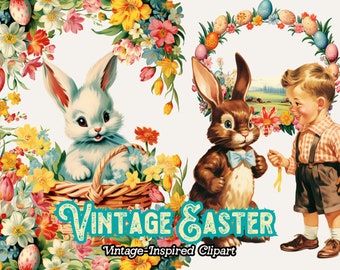 Easter Bunny PNG, Easter Clipart, Easter Digital Download, Spring PNG, Vintage Easter, Retro Easter PNG, Bunny Clipart, Easter Ephemera
