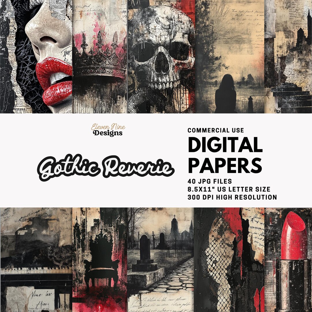 Gothic Digital Paper, Dark Romance Junk Journal Pages, Vintage Grunge ...