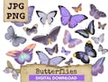 Fussy cut Butterflies Digital Collage Sheet, purple Butterfly, Butterflies Digital Download, Butterfly Ephemera Collage, Vintage Printable