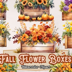 Aquarell Herbst Blumen Clipart, kommerzielle Nutzung Herbst Floral PNG, Herbst Clipart, Pflanzkästen, Sonnenblumen Herbst Kürbisse digitaler Download