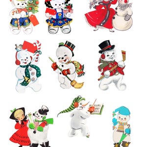 Vintage Snowman Fussy Cut, Printable Snowman, Retro Snowman Illustration, Digital Christmas Collage, Vintage Christmas Art Digital Download