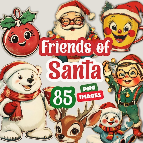 Retro Santa PNG, Cute Santa Clipart, Vintage Christmas Clipart, Retro Christmas Graphics, Nostalgic Christmas Images Digital Download