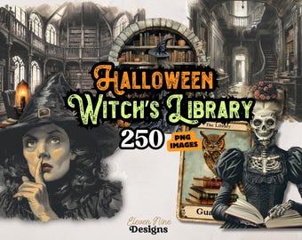 Halloween Hexenbibliothek PNG Clipart, Vintage Bücher, Gruselige Hexen, Gothic Buchliebhaber Fantasy Kunst für Scrapbook, Junk Journal, Papierhandwerk