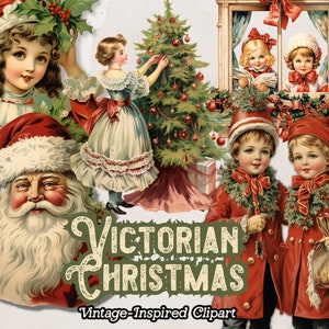 Vintage victoriano Navidad Clipart PNG, imágenes prediseñadas victorianas, gráficos de imágenes victorianas vintage para Scrapbooking, diario basura, artesanías de papel