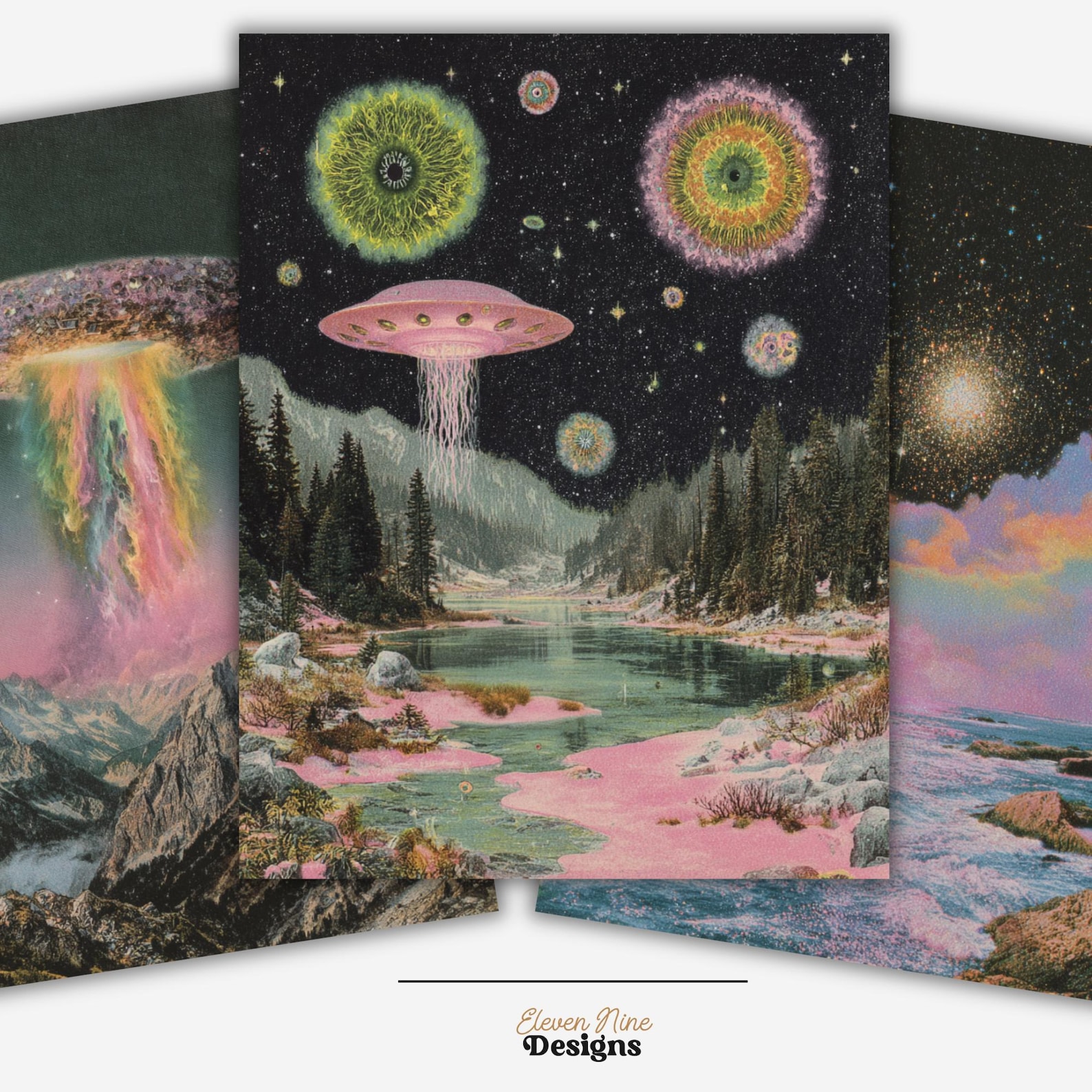 Surreal Alien Horror Digital Paper, Creepy Space Collage, Outer Space ...