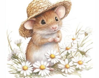 Spring Mice Clipart, Cute Mouse Illustrations, Floral Animal Art, Watercolor Mouse JPG, Journal Scrapbooking, Papercraft, Cards, Printable