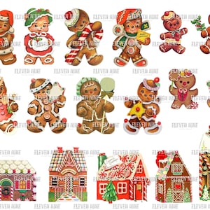 Lebkuchen druckbare, druckbare Vintage Weihnachten, digitale Ephemera, wählerisch geschnittene Lebkuchen Kekse, Lebkuchenhaus, digitaler Download