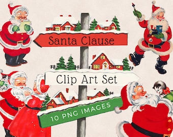 Santa Clipart, Imágenes Prediseñadas de Navidad, Descarga Digital de Santa, Santa Claus Vintage, Santa Retro, Descarga de Navidad Vintage, Santa PNG