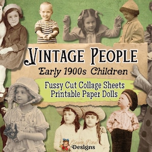 vintage Digital Ephemera, Fussy Cut Ephemera Digital, Junk Journal, enfants vintage, Ephemera Printable, Fussy cut People, Collage Sheet