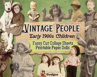 Vintage Digital Ephemera, Fussy Cut Ephemera Digital, Junk Journal, Vintage Children, Ephemera Printable, Fussy cut People, Collage Sheet
