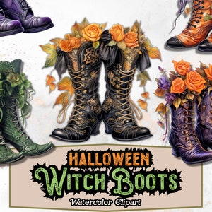 Halloween Witch Boots Clipart, Witch Boots PNG, Watercolor Gothic Witch Clipart, Commercial Use, Witch Watercolor Boots Digital Download PNG